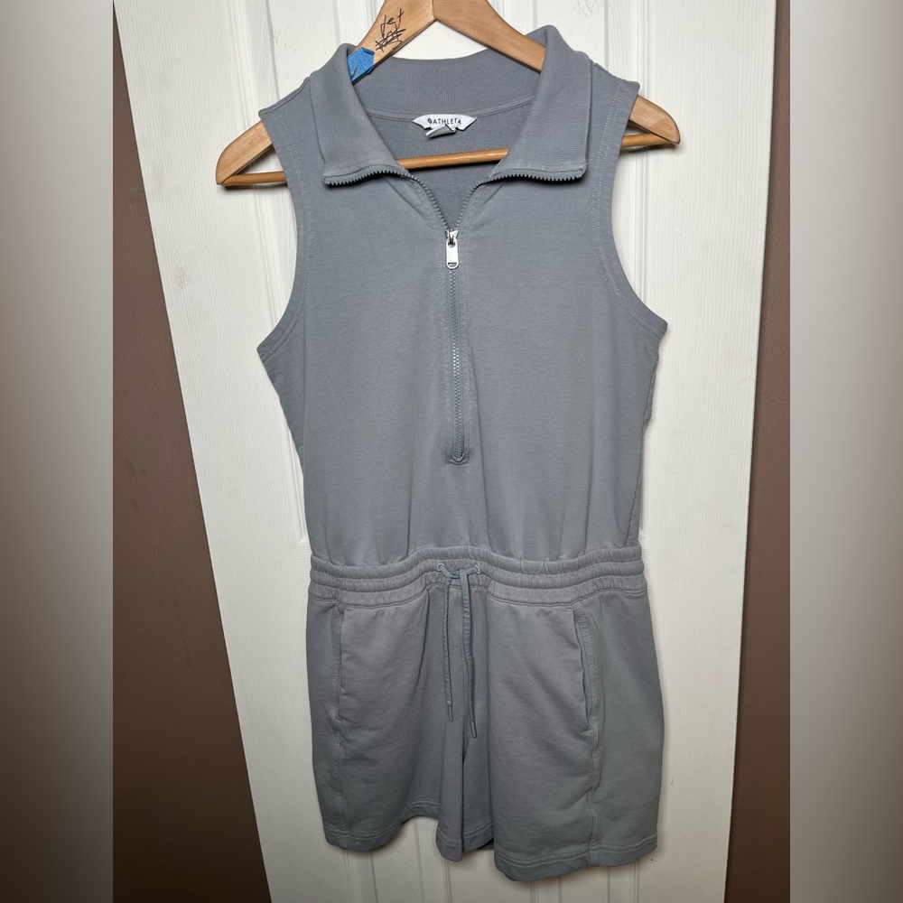 Athleta‎ Women's M Gray Retroterry Romper Pockets Terry Knit Cotton - Picture 3 of 17